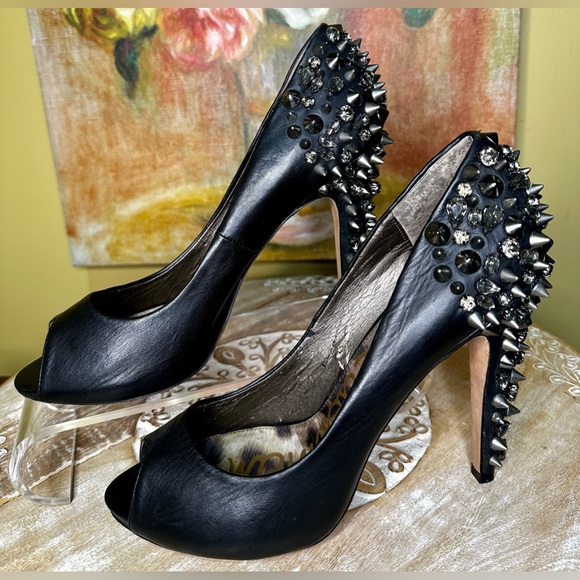 EUC SAM EDELMAN “Lorissa” Rockstar Glam Pumps in Black Leather Size 9.5 Intact!! - Picture 11 of 16